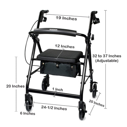 WALKER, ROLLATOR LTWT FOLDINGALUM W/6" WHLS BLK 300LB