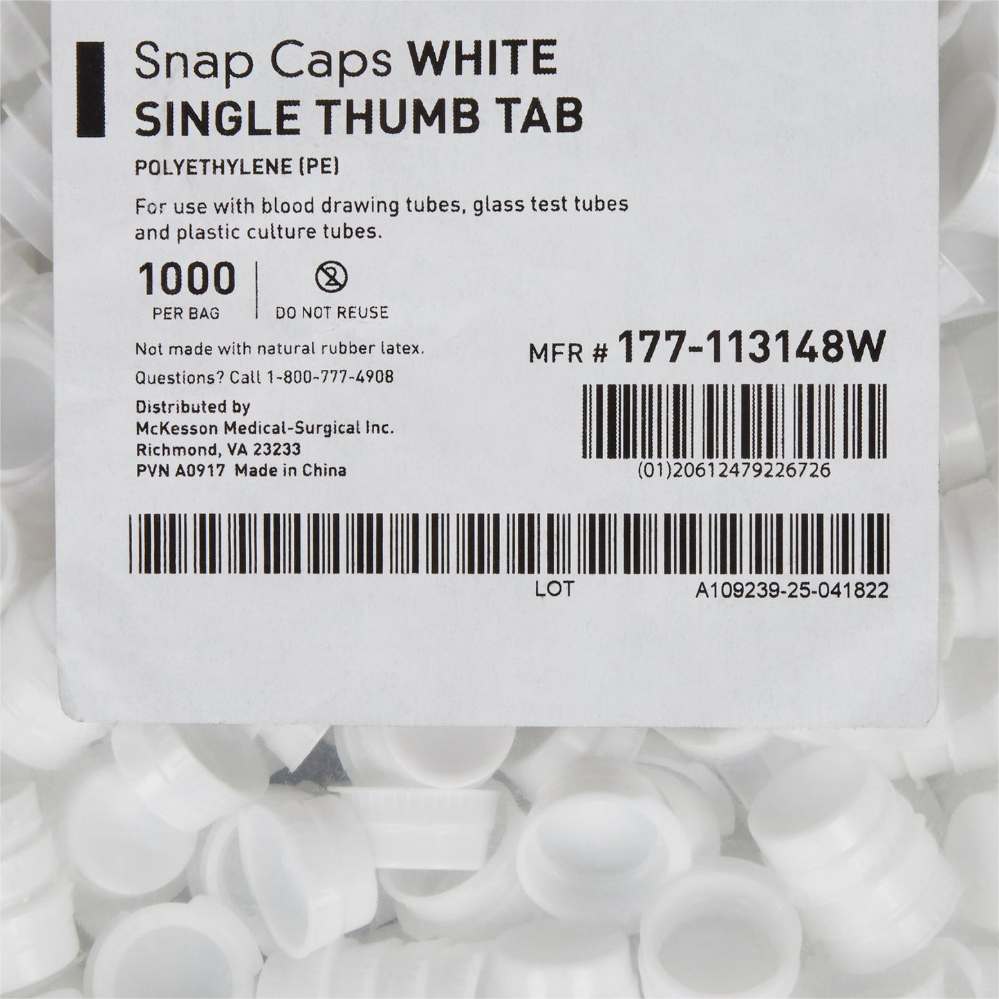 CAP, VAC TUBE WHT 16MM