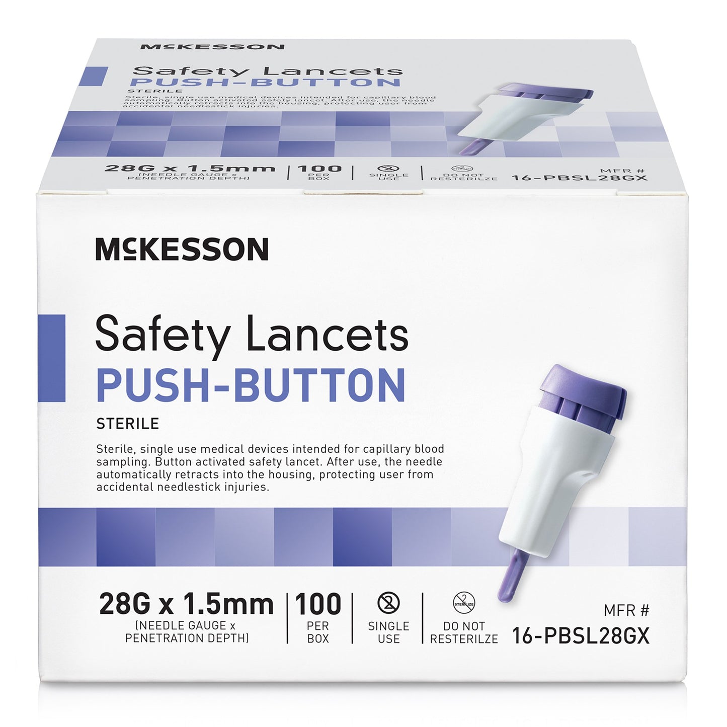 LANCET, SAFETY PUSH-BUTTON 28GNDL 1.5MM LF PUR