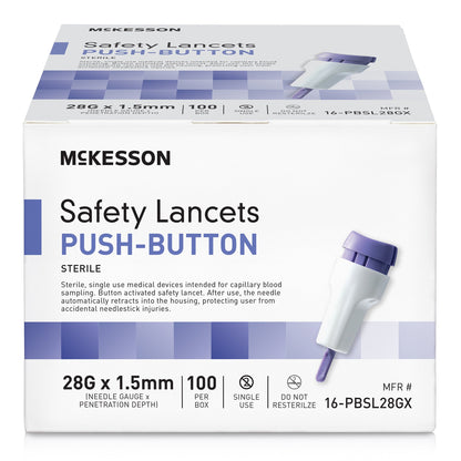 LANCET, SAFETY PUSH-BUTTON 28GNDL 1.5MM LF PUR