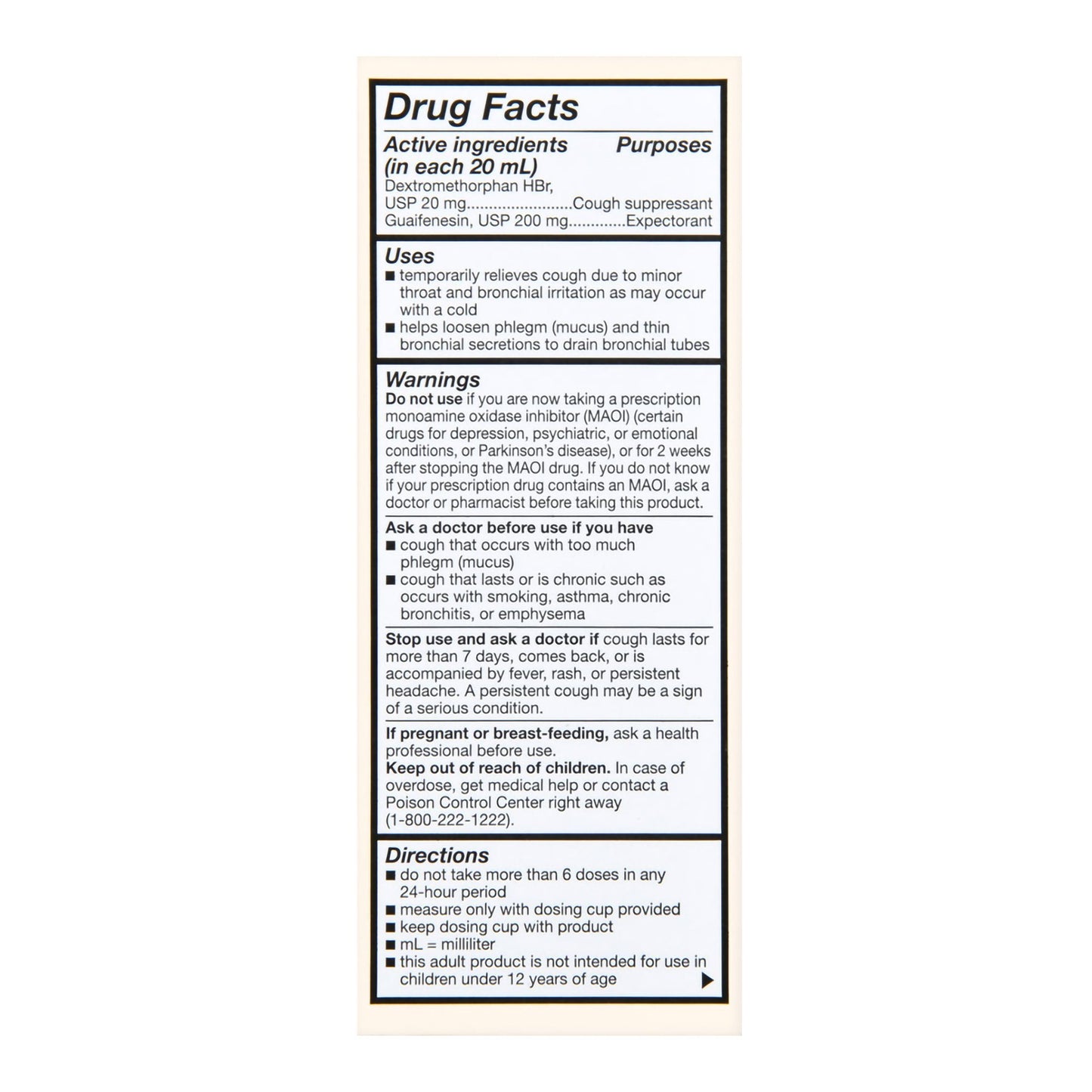 TUSSIN DM, LIQ FT SM ADLT 20-200MG 4OZ