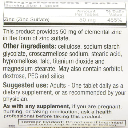 ZINC SULFATE, TAB 50MG EZ=200MG ZO (60/BT 12BT/CS)