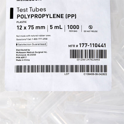 TUBE, TEST POLYPROPYLENE 12X75MM 5ML