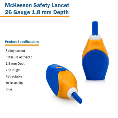 LANCET, SAFETY PRESS ACTIV BLU1.8MM 26G