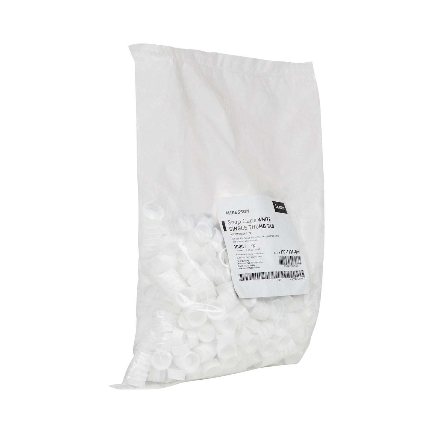CAP, VAC TUBE WHT 16MM