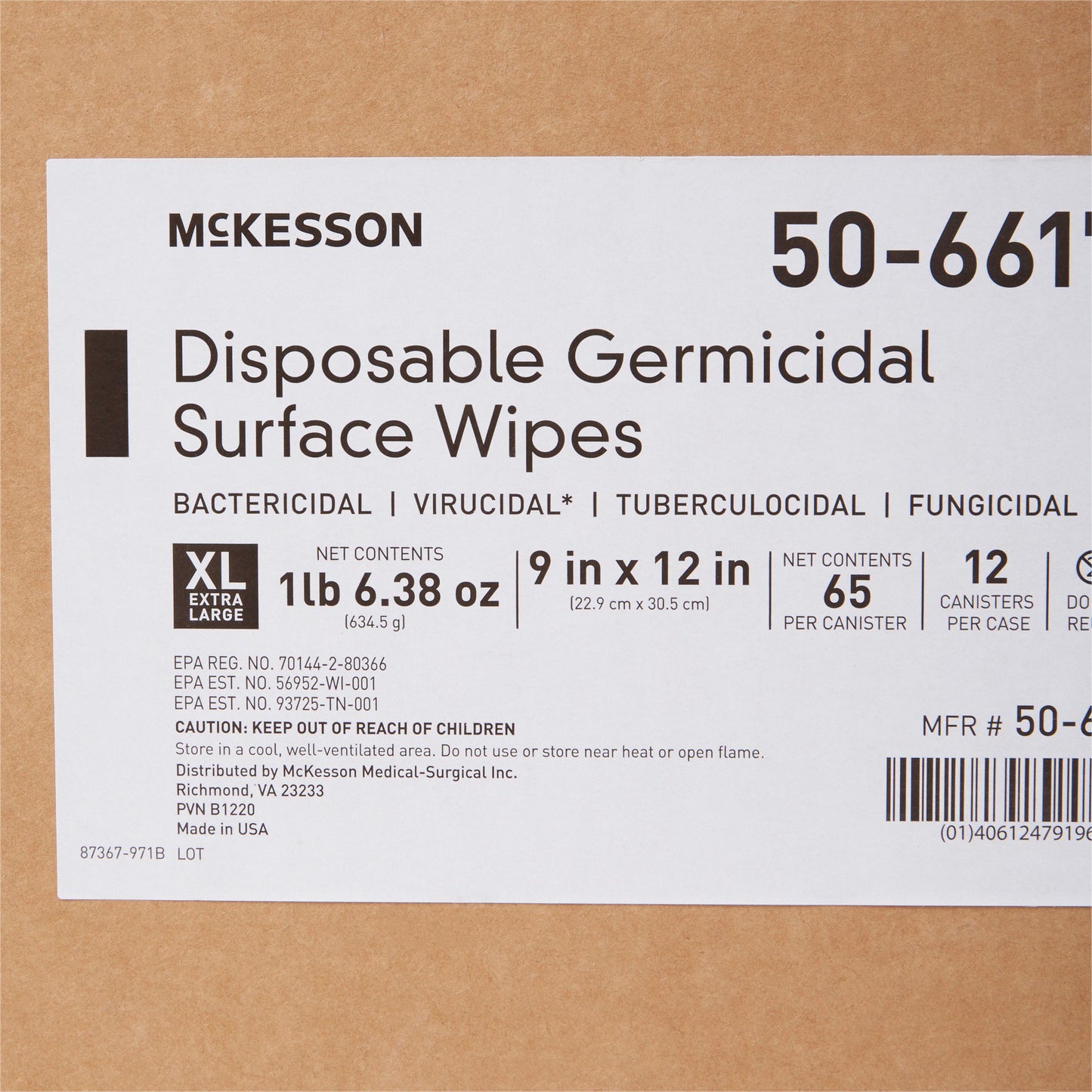 WIPE, GERMICIDE XLG 9"X12"