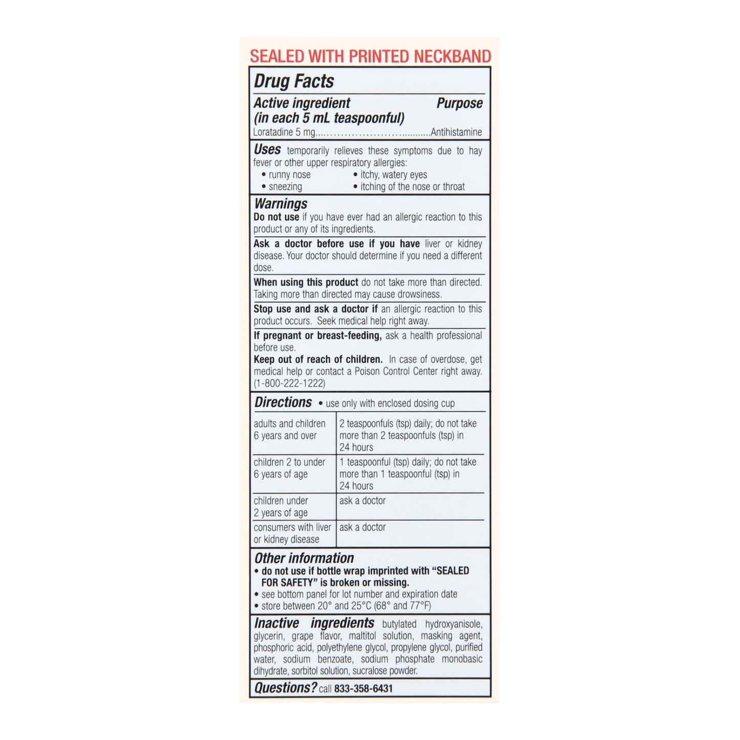 LORATADINE, SYRP FT CHILDRENSALLERGY SUG/FREE GRAPE 4OZ
