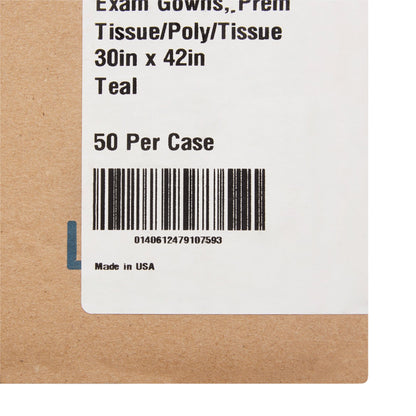 GOWN, EXAM T/P/T F/B OPN TEAL30X42