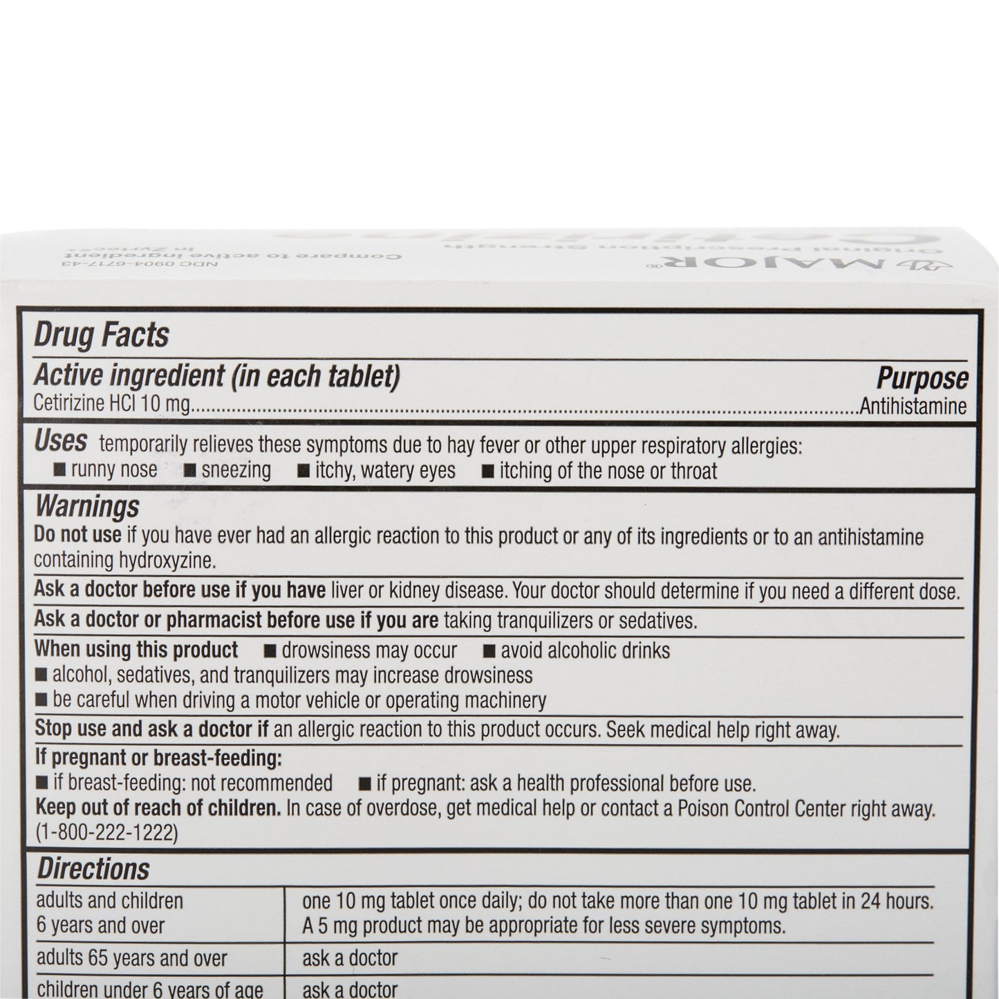 CETIRIZINE HCL, TAB 10MG