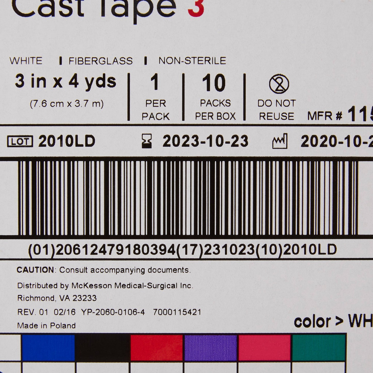 TAPE, CAST WHT LF 3"X4YDS