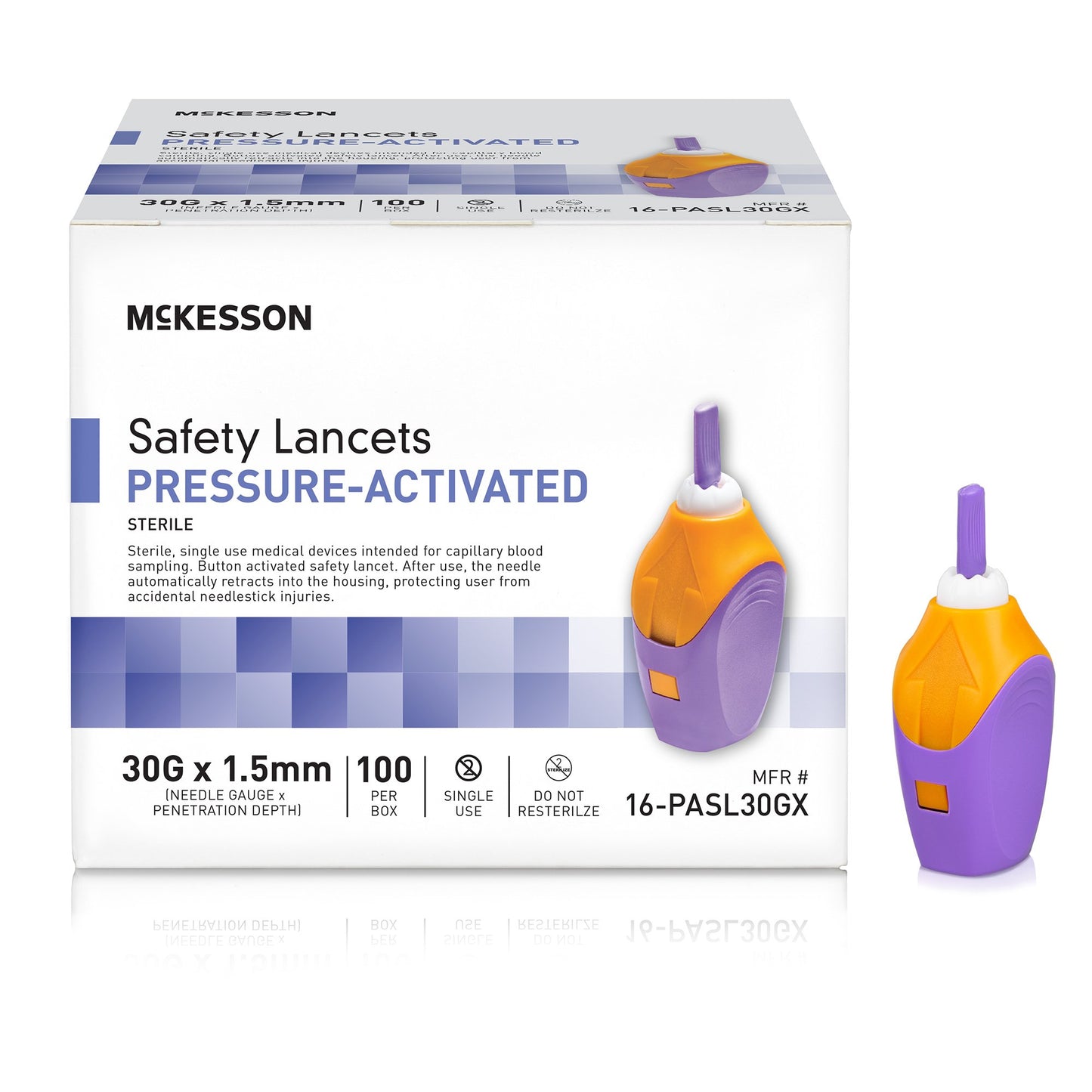 LANCET, SAFETY PRESS ACTIV PURP 1.5MM 30G