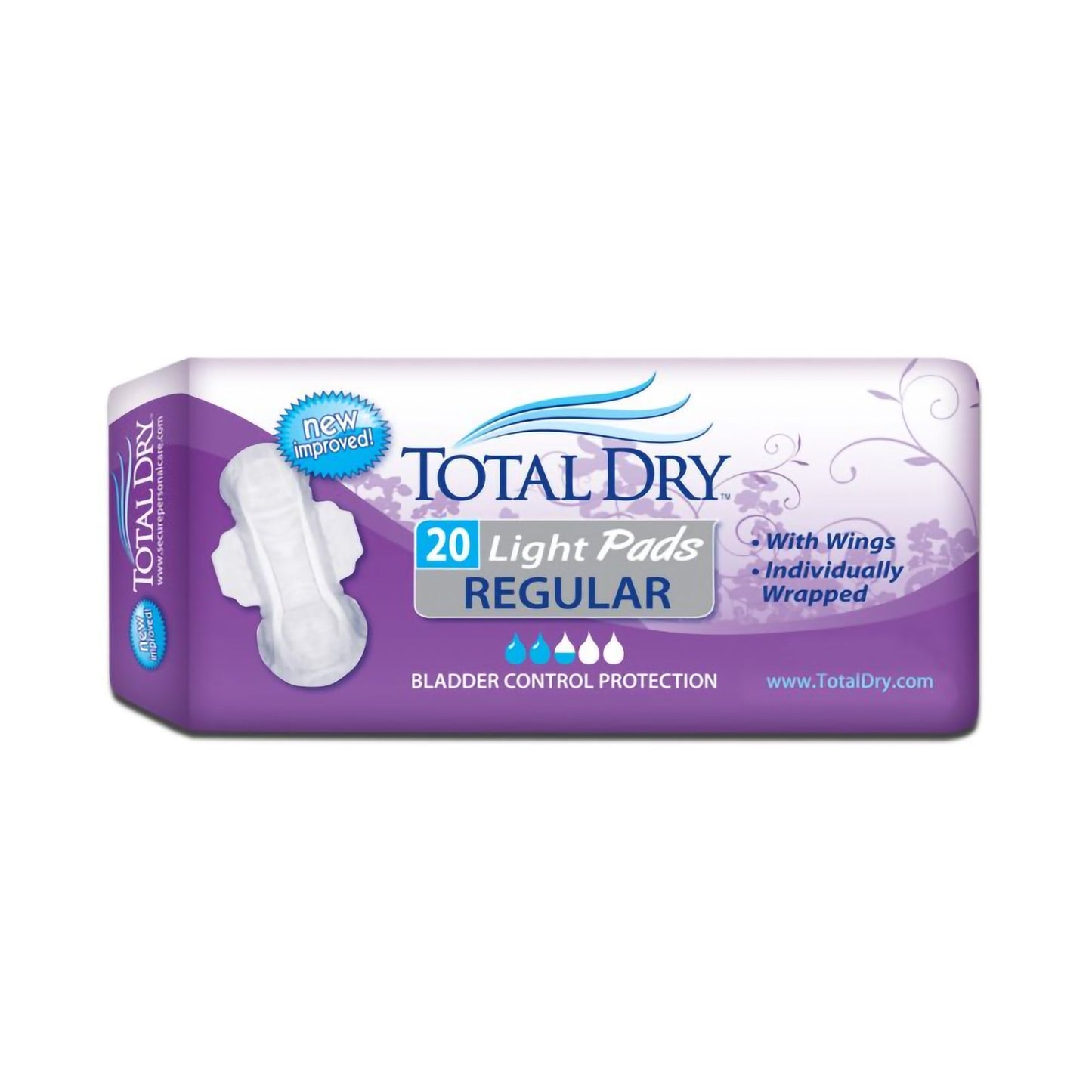 PAD, INCONT TOTALDRY LT RGE W/WNGS
