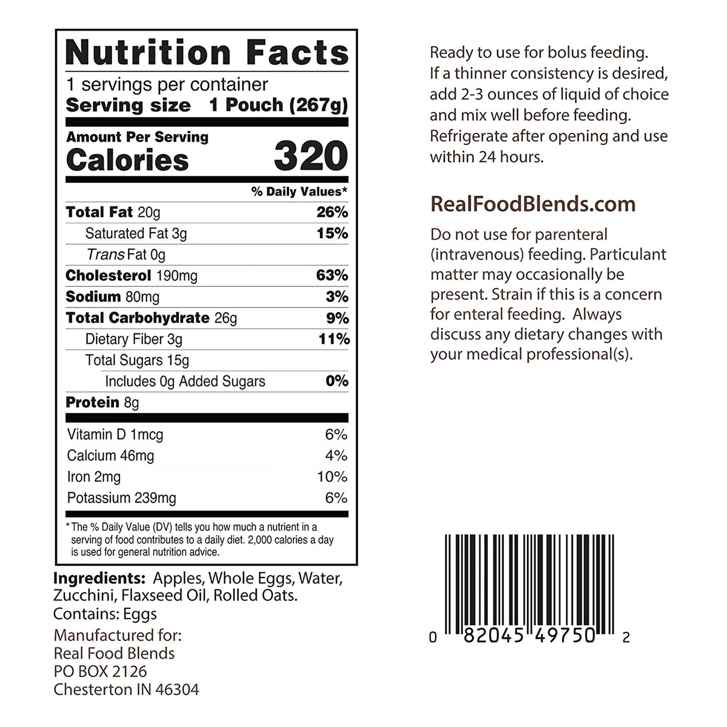 ENTERAL FEEDING, EGGS /APPLES& OATS