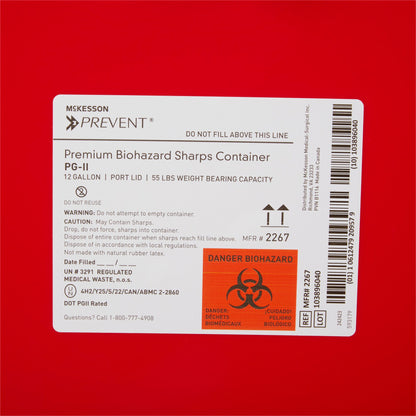 CONTAINER, SHARPS RED 12GL