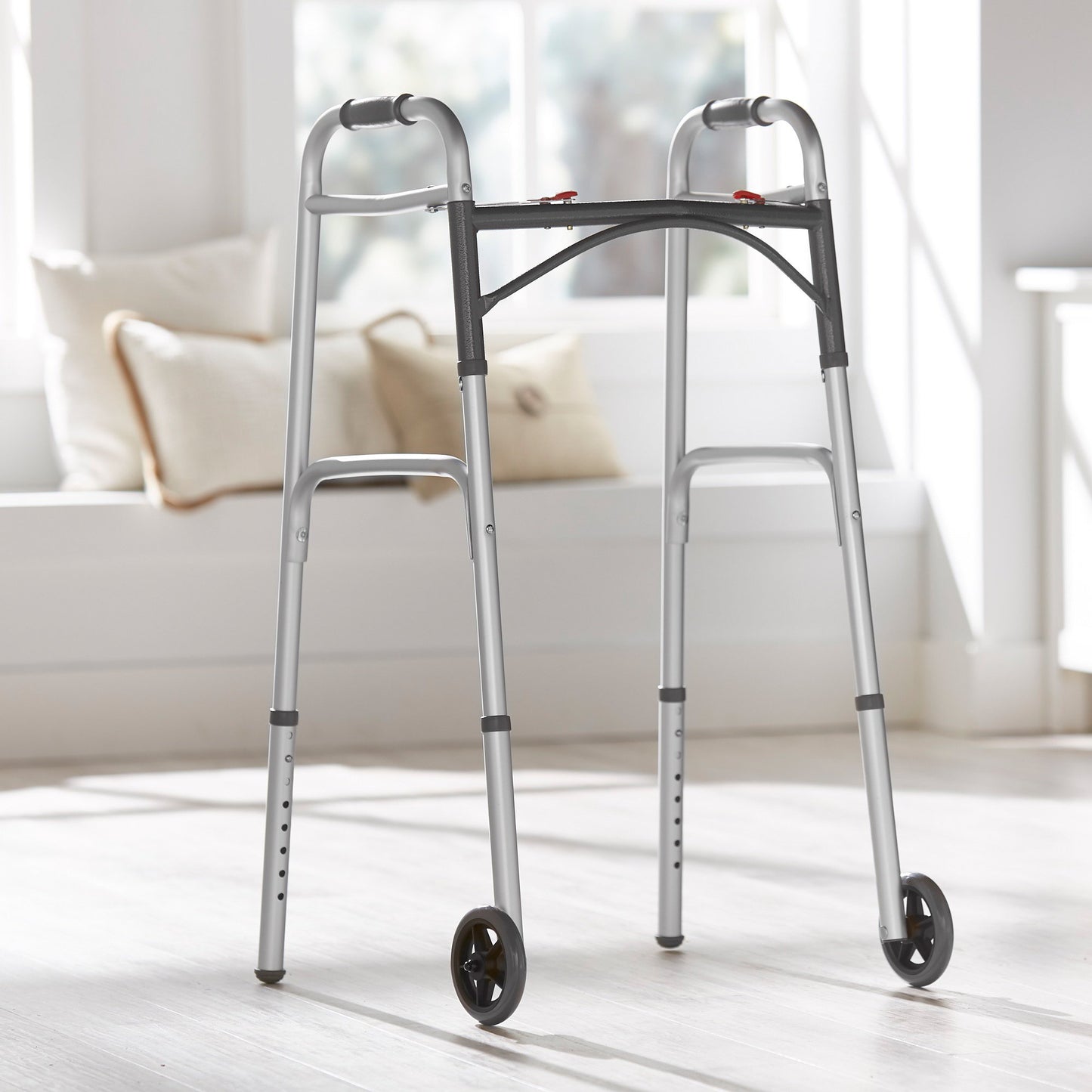 WALKER, FOLDING ALUM W/WHEELSADLT 350LB