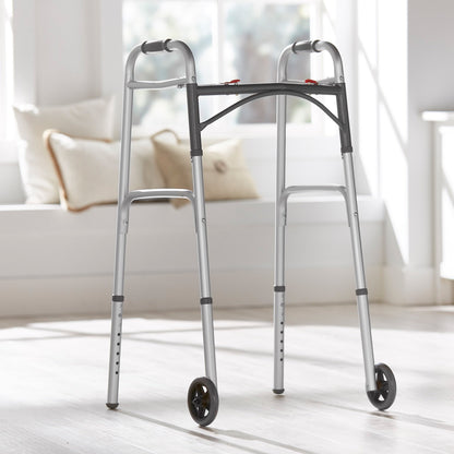 WALKER, FOLDING ALUM W/WHEELSADLT 350LB