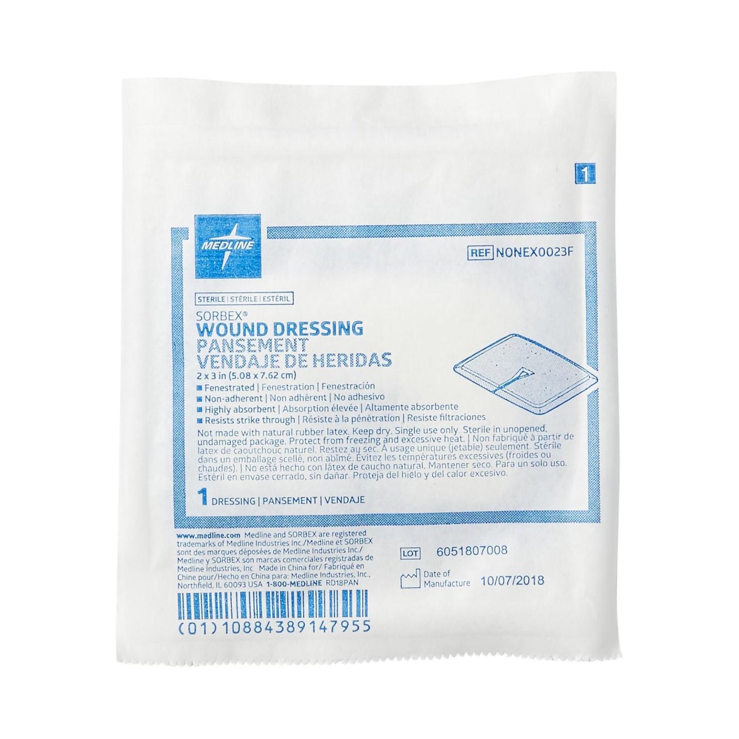 DRESSING, WOUND SORBEX SLIT STR LF 2X3"