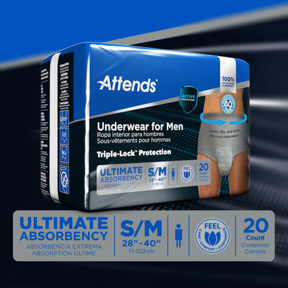 UNDERWEAR, ATTENDS ULT MALE SM/MED