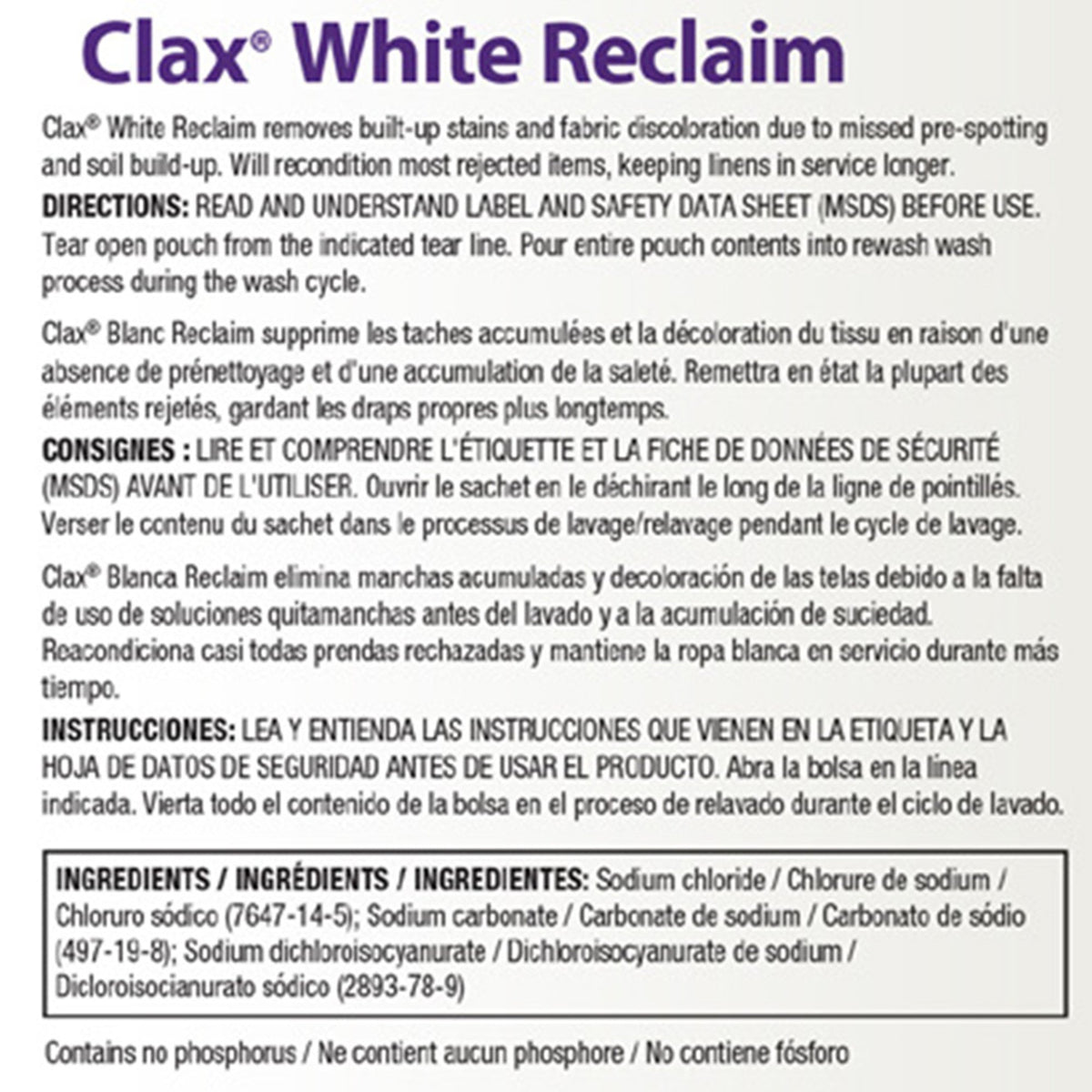 CHLORINE, LAUNDRY CLAX MAGIC WHT RECLAIM 1LB