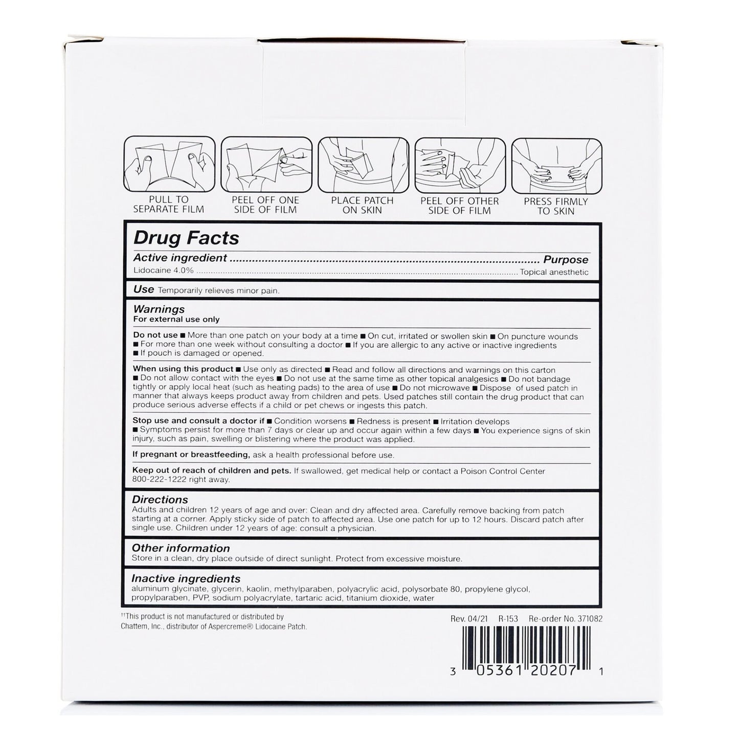 LIDOCAINE PAIN RELIEF, PATCH 4%