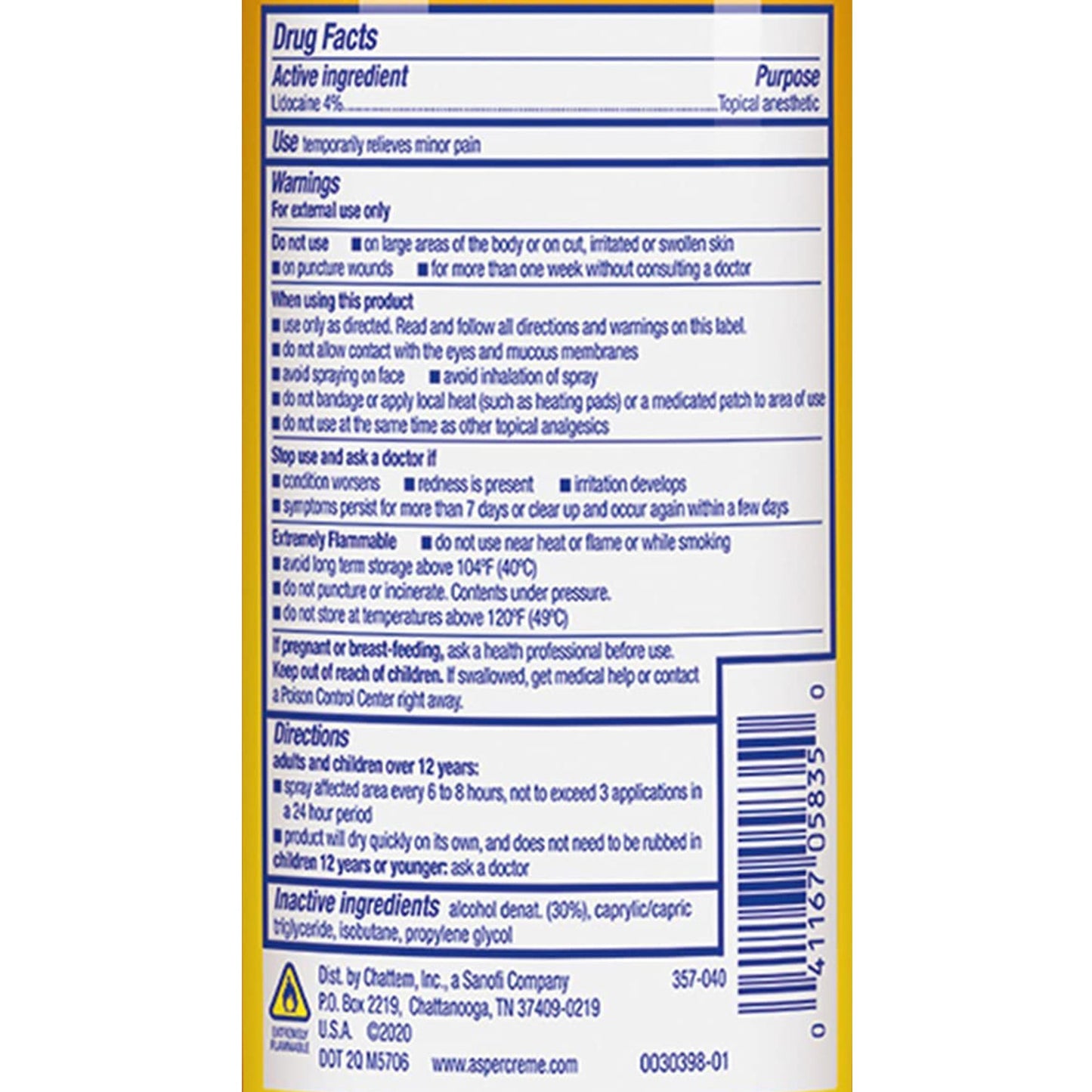 ASPERCREME, SPR DRY W/LIDOCAINE 4% 4OZ