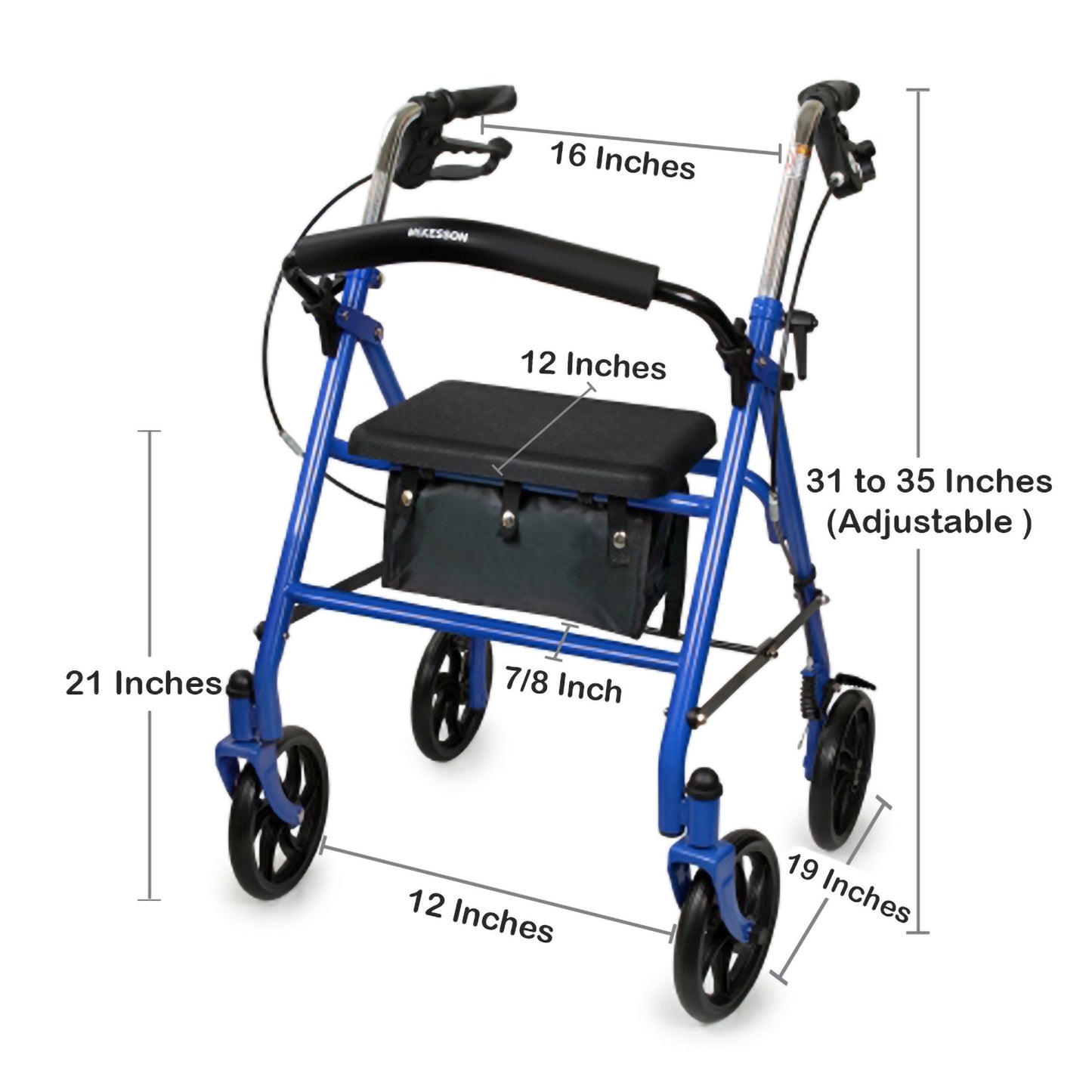 WALKER, ROLLATOR DURA FOLDINGSTEEL W/7.5" WHLS BLU 350LB