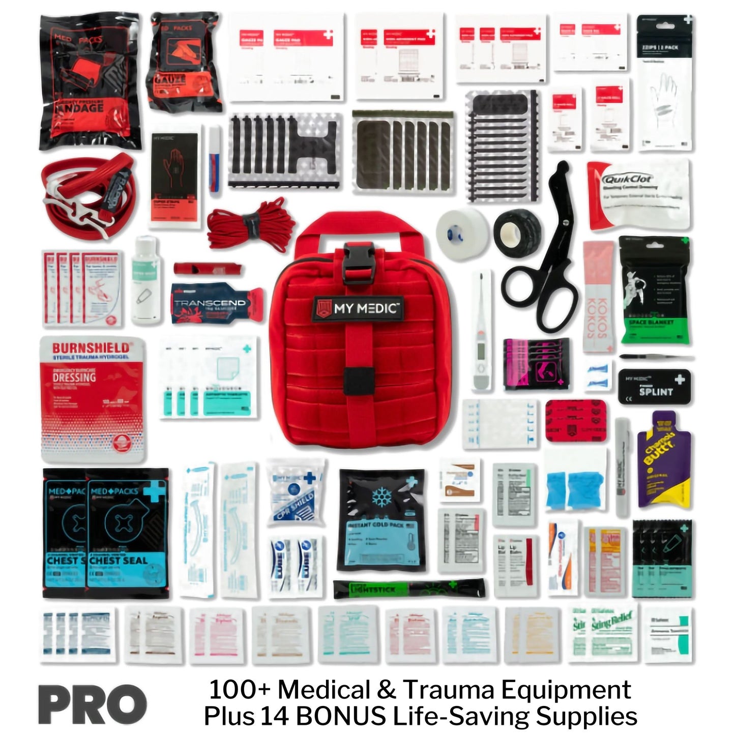 FIRST AID KIT, MYFAK PRO 100PCNYLON BAG RED 8.7X7.2X6"