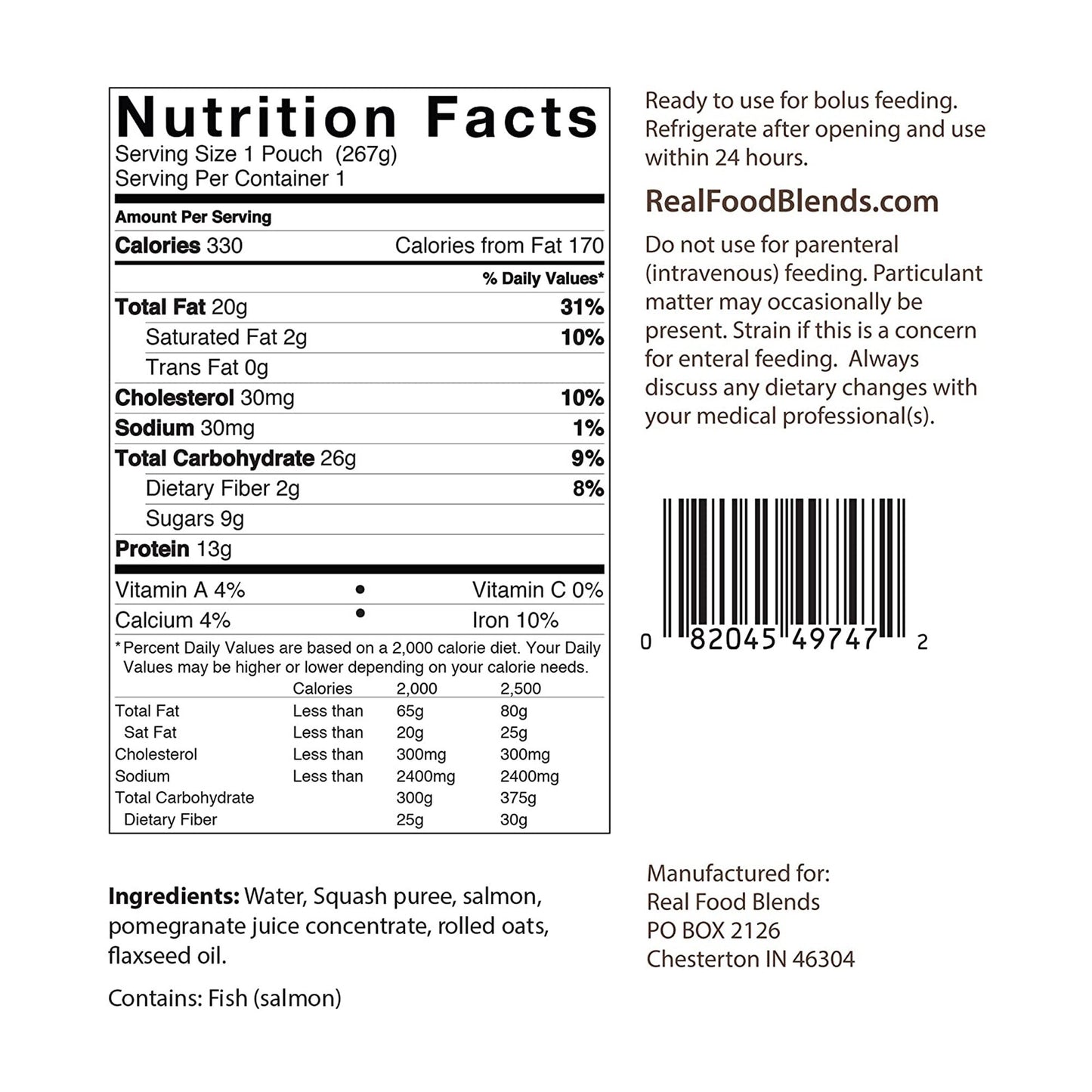 ENTERAL FEEDING, SALMON/OATS &SQUASH
