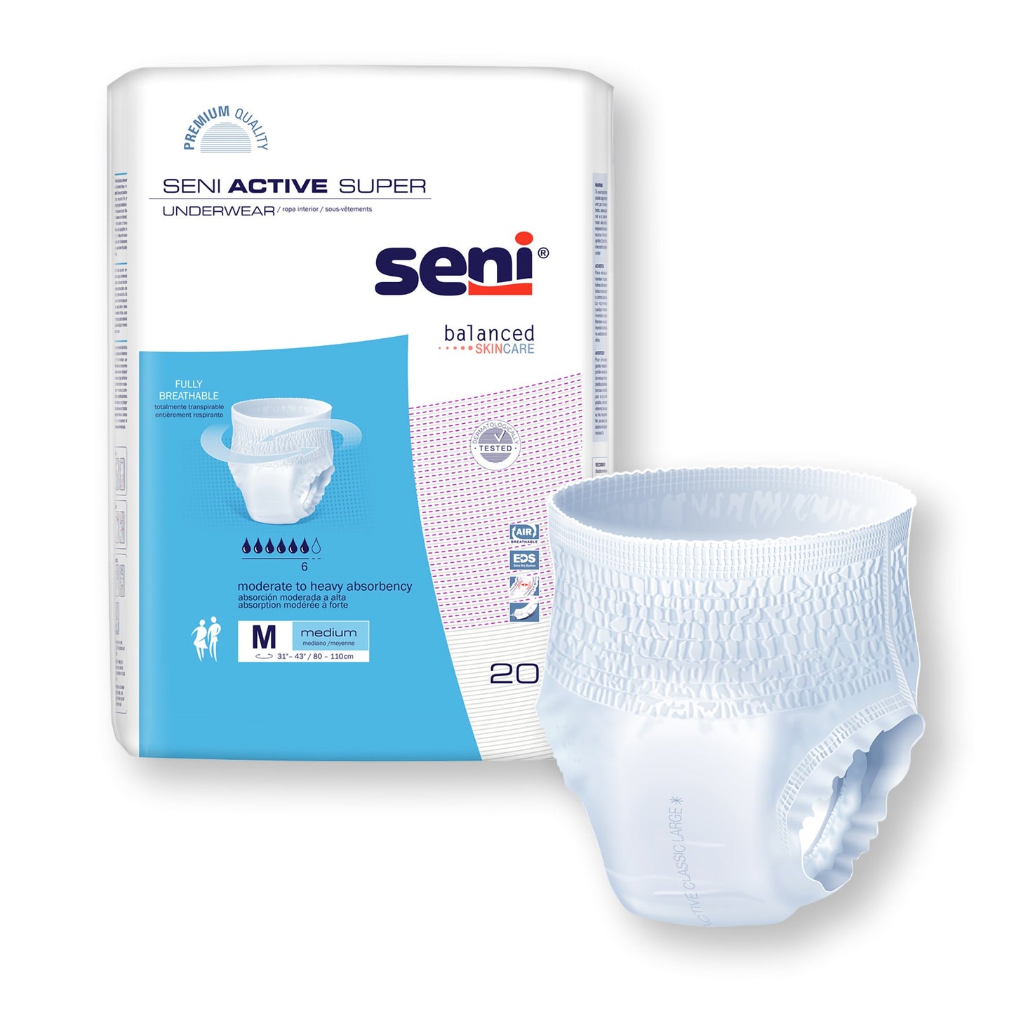 UNDERWEAR, INCONT ACTIVE SUPERMED 31"-43"
