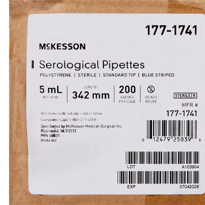PIPETTE, SEROLOGICAL STD TIP STR BLU BAND 342MM 5ML