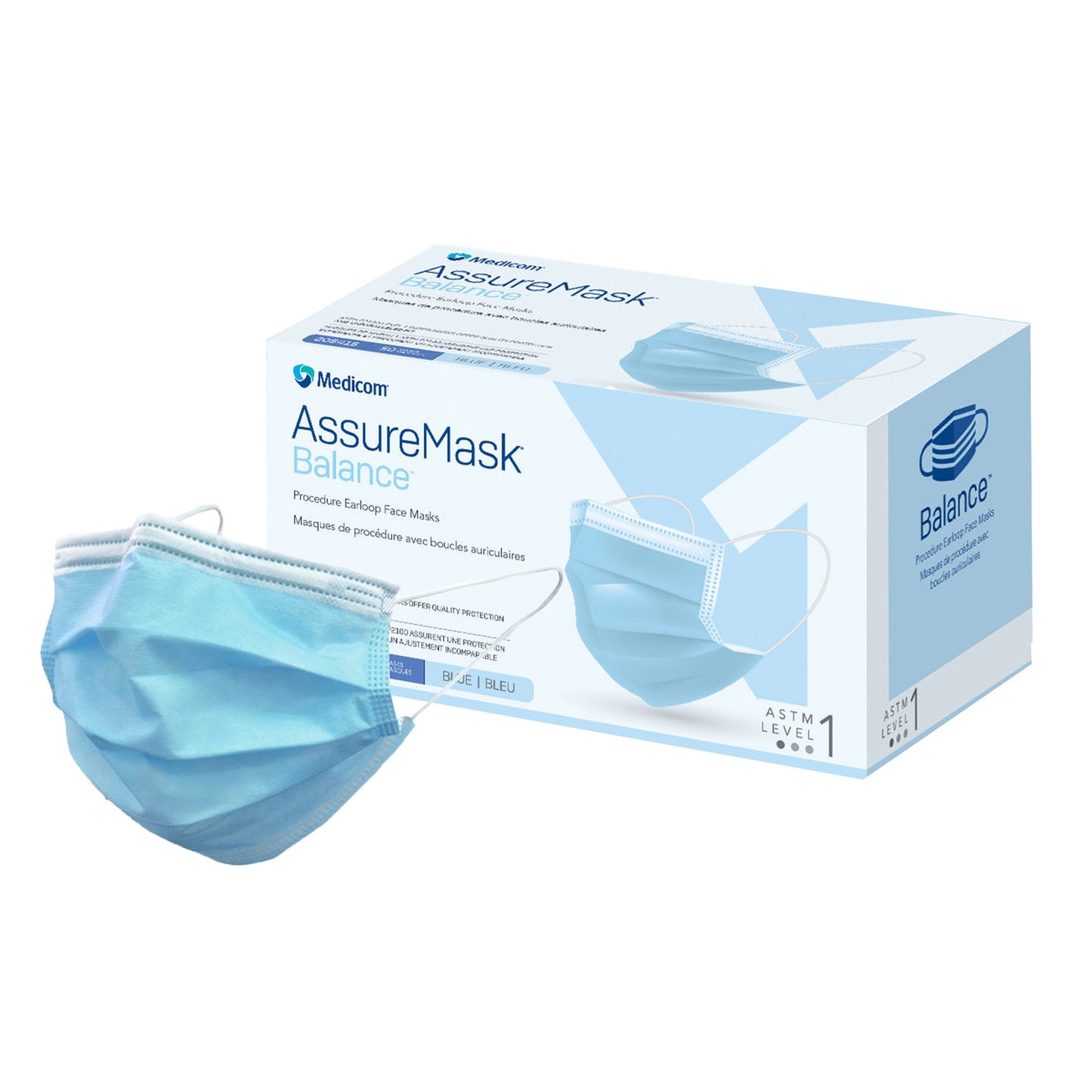 MASK, SURG EARLOOP ASTMI BLU