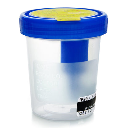 CONTAINER, SPECIMEN URINE W/CAP TEMP STRIP STR 4OZ