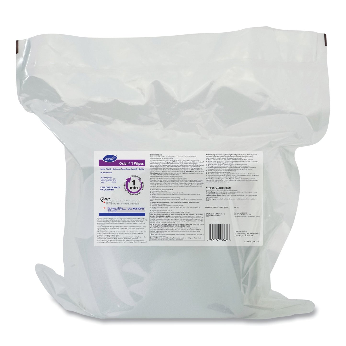 WIPE, WET OXIVIR 1 DISINF REFILL 11"X12"