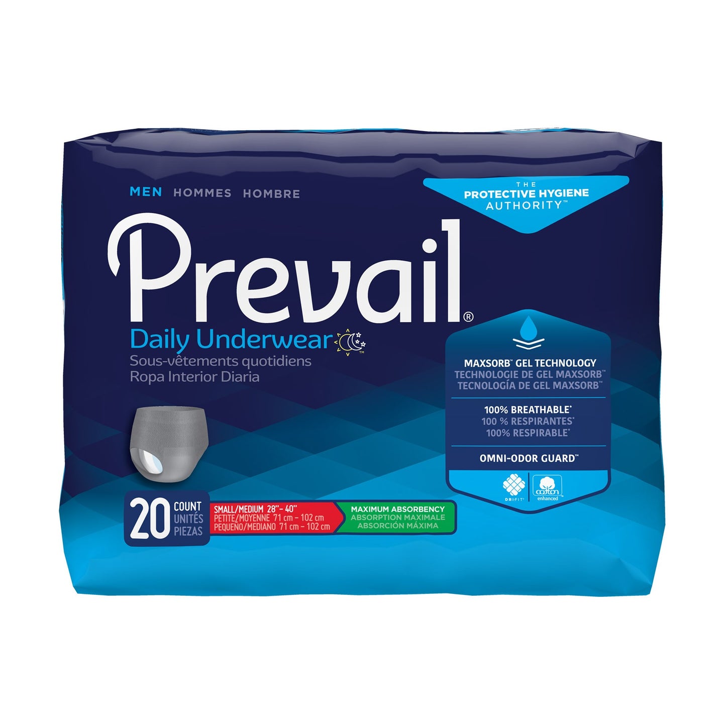 UNDERWEAR, PREVAIL MEN 28"-40"SM/MED