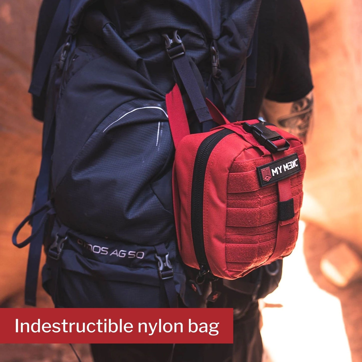 FIRST AID KIT, MYFAK PRO 100PCNYLON BAG RED 8.7X7.2X6"