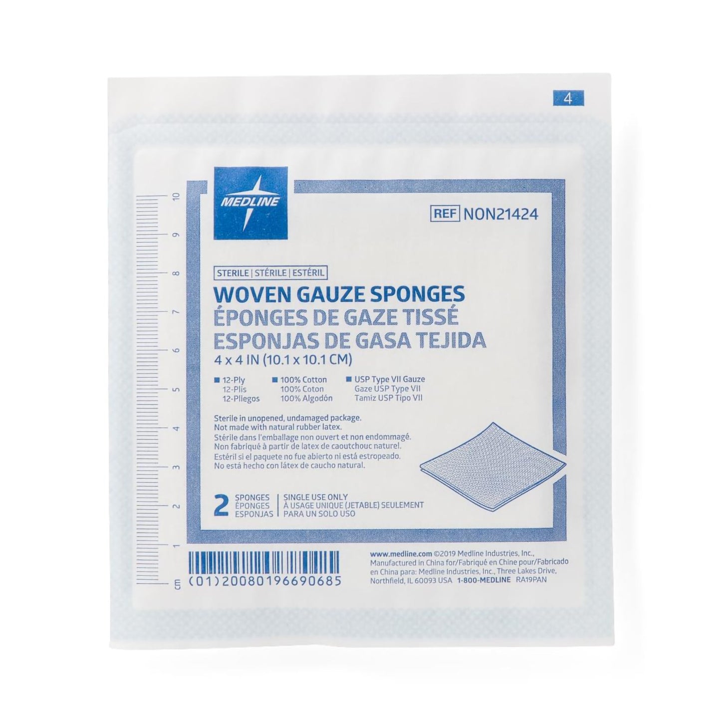 SPONGE, GAUZE 12PLY STR LF 4"X4"