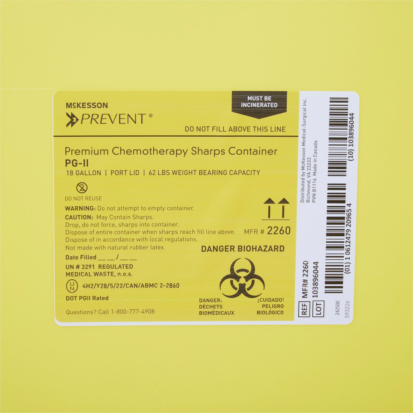 CONTAINER, SHARPS CHEMO YLW 18GL