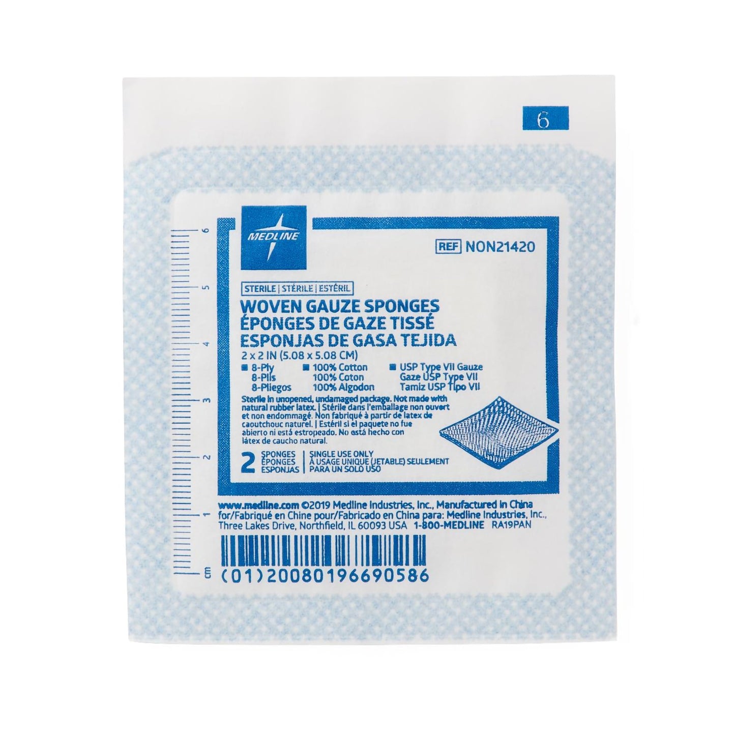 SPONGE, GAUZE 8PLY STR LF 2"X2"