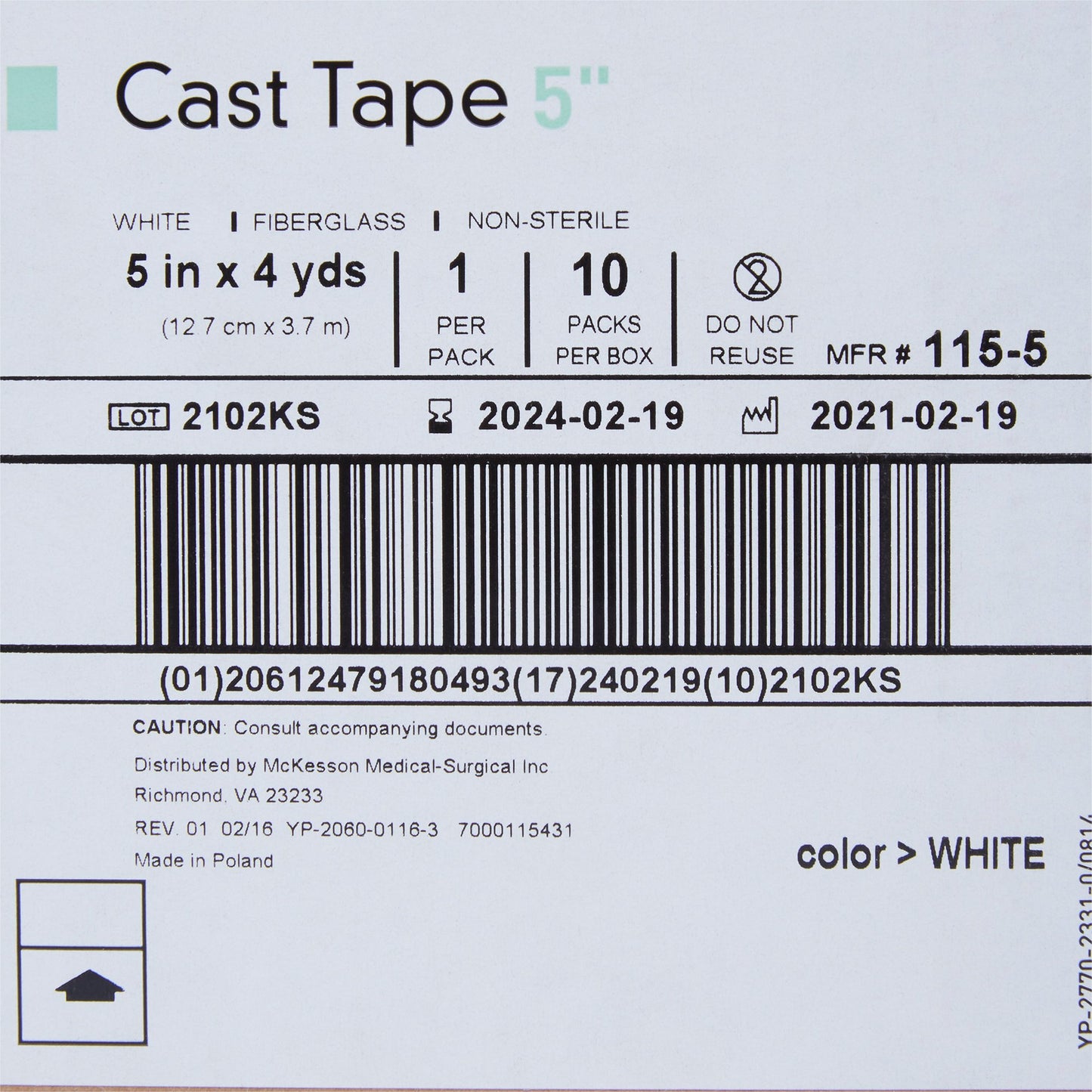 TAPE, CAST WHT LF 5"X4YDS
