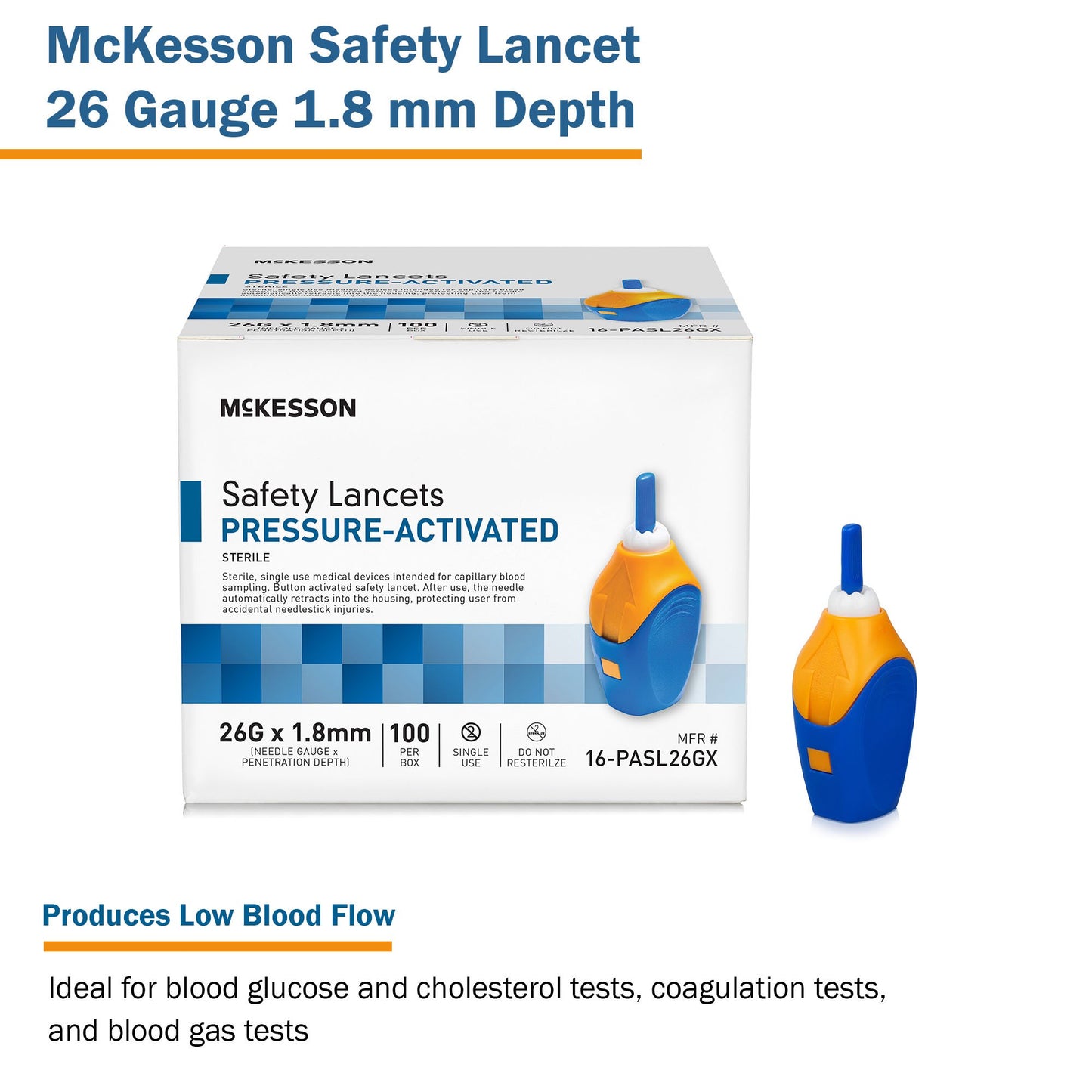 LANCET, SAFETY PRESS ACTIV BLU1.8MM 26G