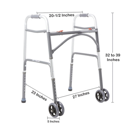 WALKER, FOLDING STEEL W/WHLS HVY DUTY ADLT 500LB