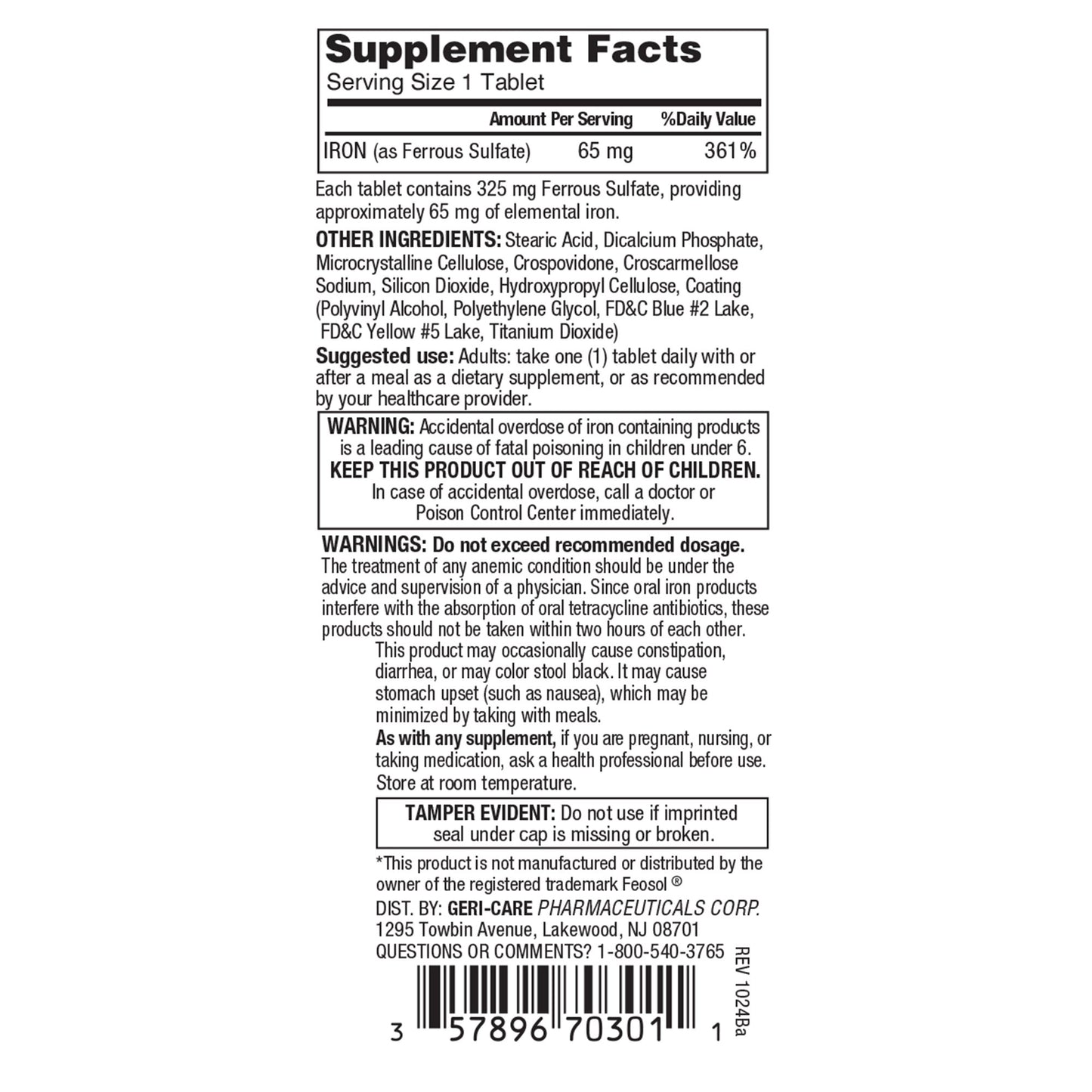 FERROUS SULFATE, 5G 325MG