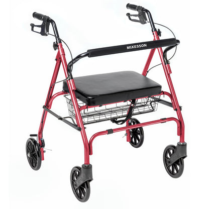 ROLLATOR, BARIATRIC FLDING STEEL 8" WHEELS RED 500LB