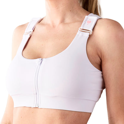 BRA, PST-OP SHIRL W/DBL ZIP FRNT CLSR STRAP WHT SM