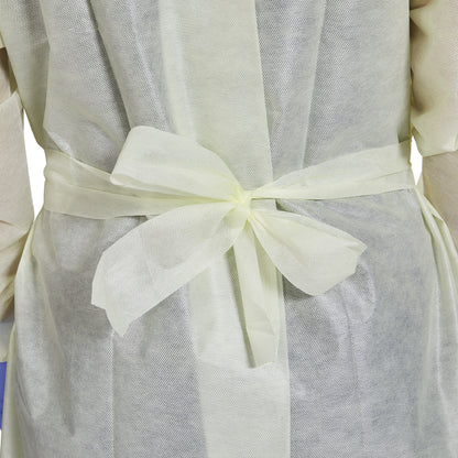 GOWN, ISO AAMI LVL2 TAPE TAB NECK/WAIST TIE YLW OSFM