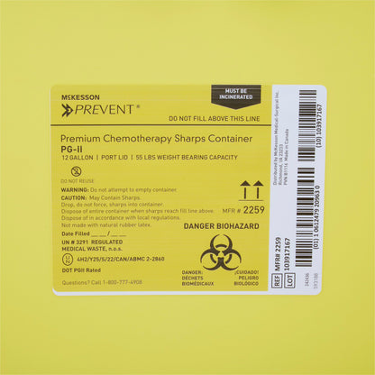 CONTAINER, SHARPS CHEMO YLW 12GL