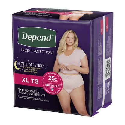 UNDERWEAR, DEPEND NIGHT DEFENSE BLUSH XLG