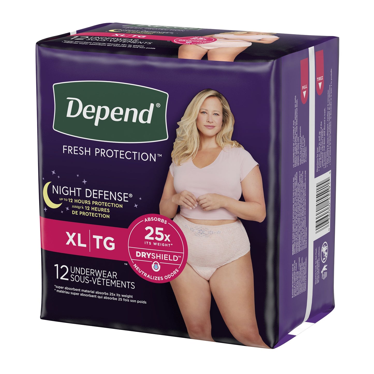 UNDERWEAR, DEPEND NIGHT DEFENSE BLUSH XLG