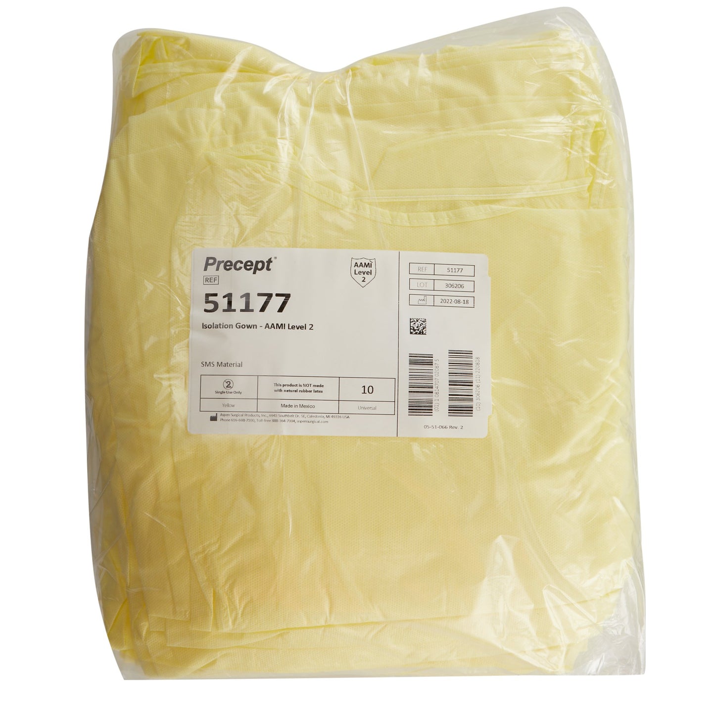 GOWN, ISOLATION AAMI LVL2 FULLCOVERAGE YLW