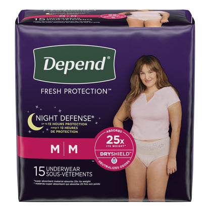 UNDERWEAR, INCONT DEPEND OVRNIGHT BLUSH FML MED